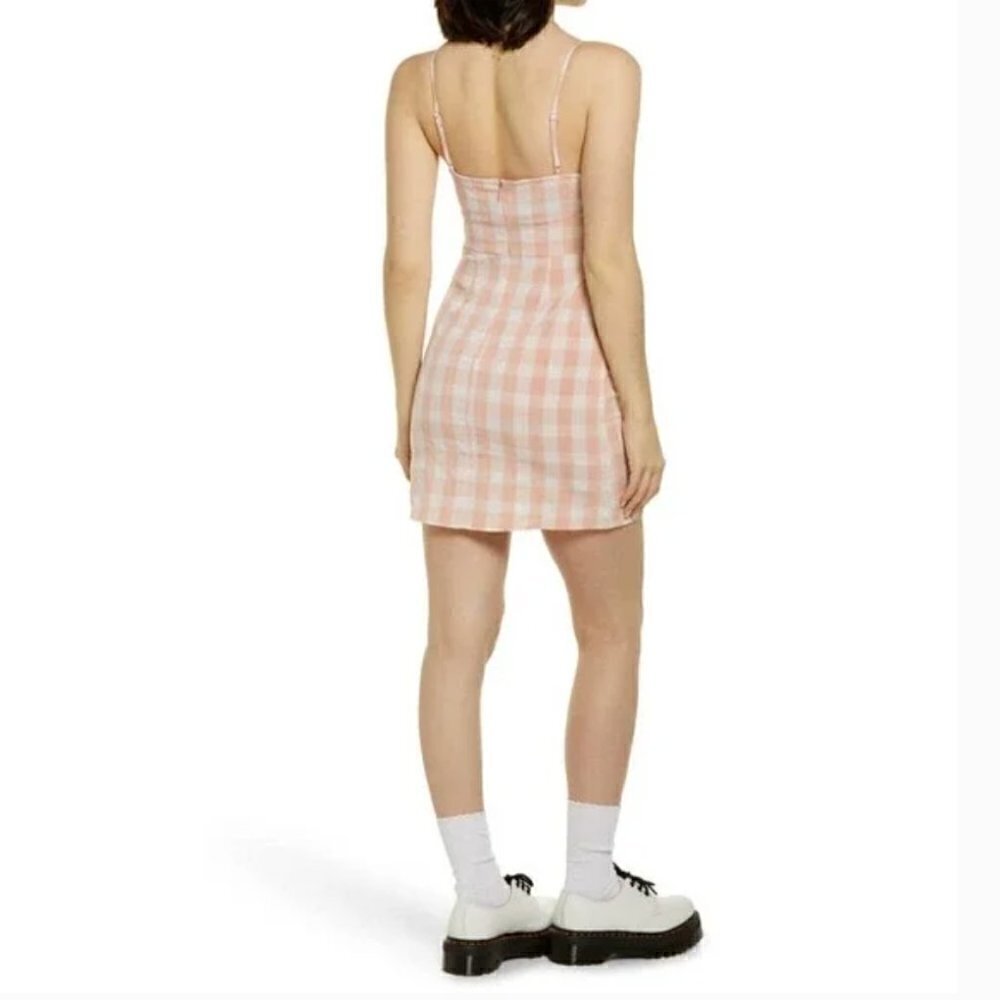 BP Women's Size Large Square Neck Sundress Coral White Gingham Plaid Stretch Y2K - Picture 4 of 14